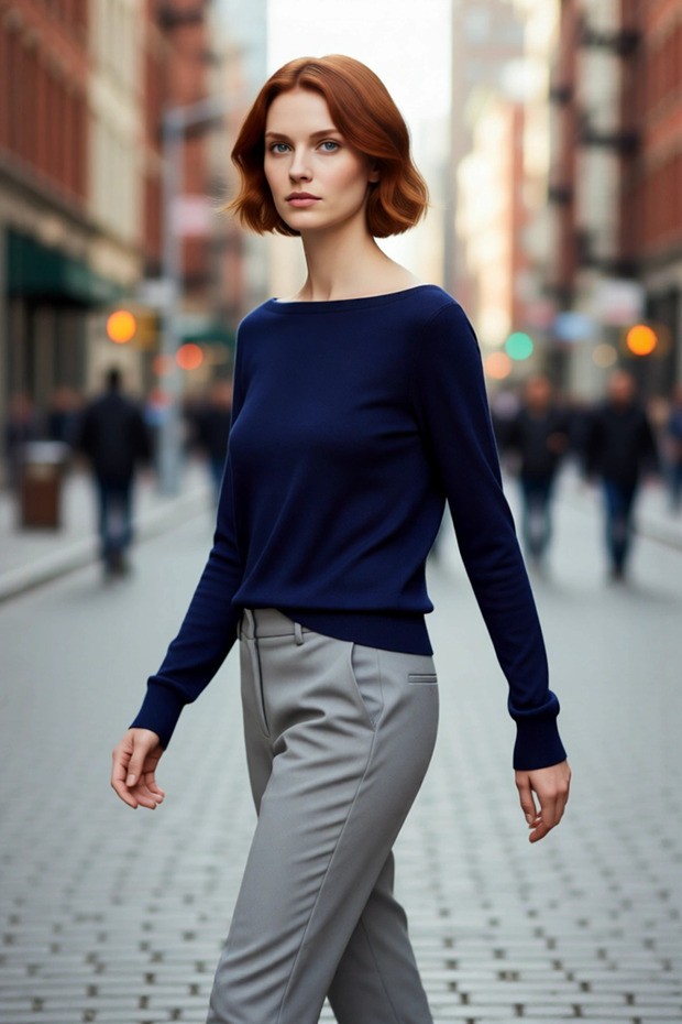 Women's Regular Fit Plain Boat Neck Knitwear Crop Sweater Medium Thickness Standard Sleeve Design Quality