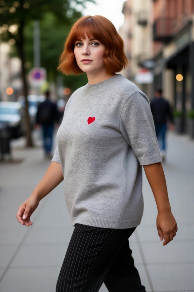 Women's Cherry Embroidered Crew Neck Low Sleeve Regular Fit Knitwear Sweater Spring Autumn Style