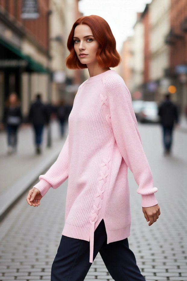 Women's Regular Fit Thessaloniki Woven Knit Detailed Crew Neck Long Sleeve Acrylic Knitwear Sweater