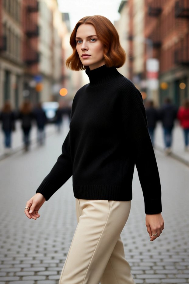 Women's Oversized Thick Stand Collar Knitwear Sweater Winter Cold Weather Comfortable Casual Style Quality