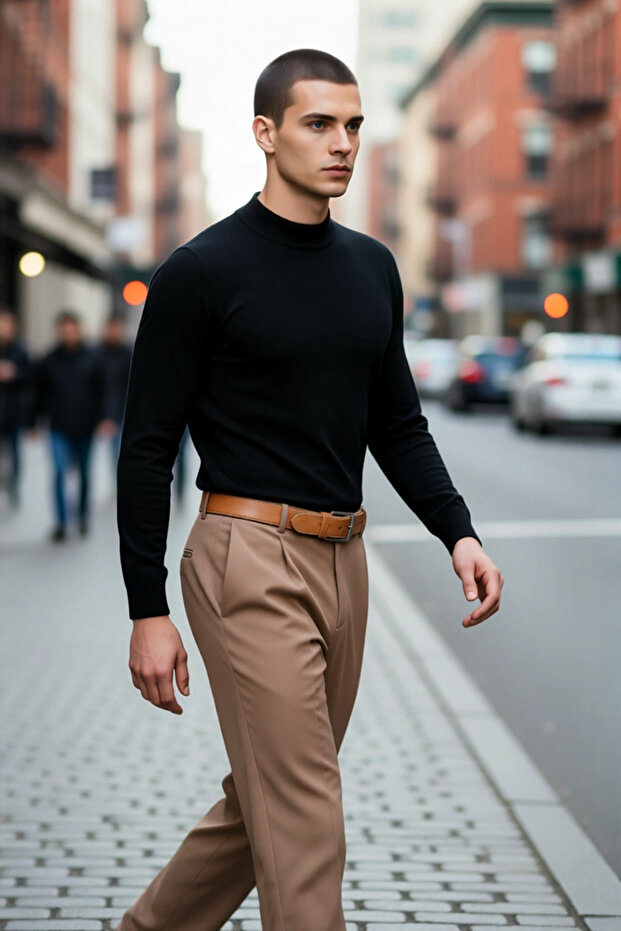 Men's Fitted Half Turtleneck Knit Sweater Basic Collection a Comfortable Touch to Your Winter Style
