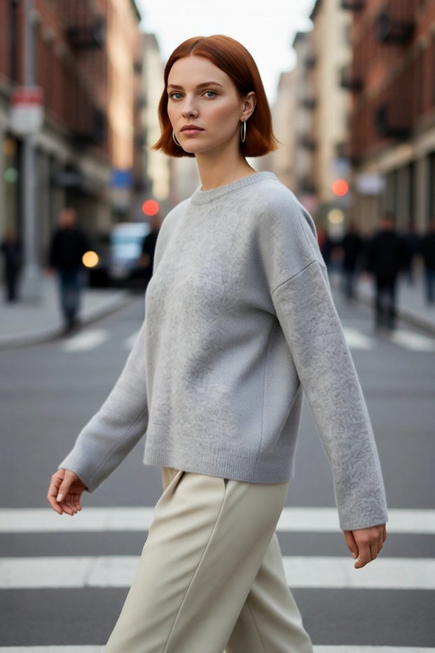 Women's Oversized Plain Crew Neck Low Sleeve Knitwear Sweater Winter Comfortable Stylish Casual for Everyday Outfits