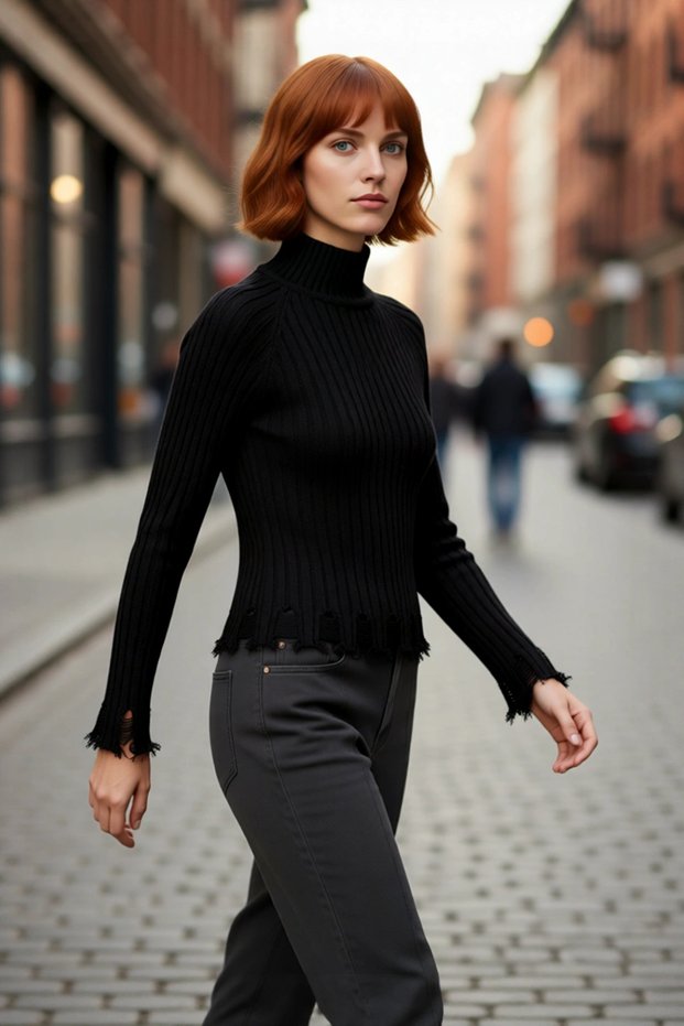 Women's Fitted Cut Crop High Neck Long Raglan Sleeve Ribbed Knit Sweater Stylish and for Cold Weather