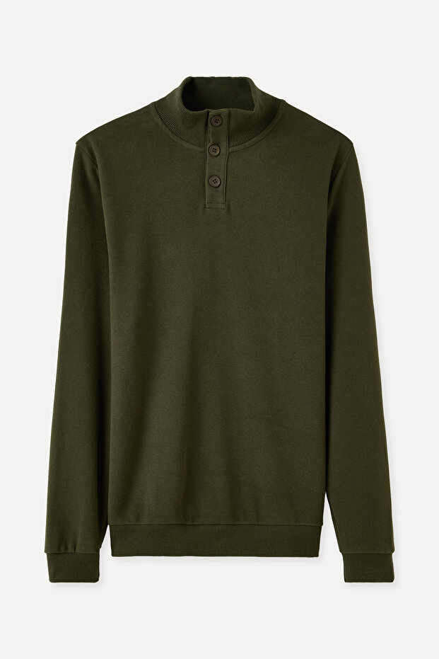 DÜĞMELİ DİK YAKA SWEATSHIRT - 6