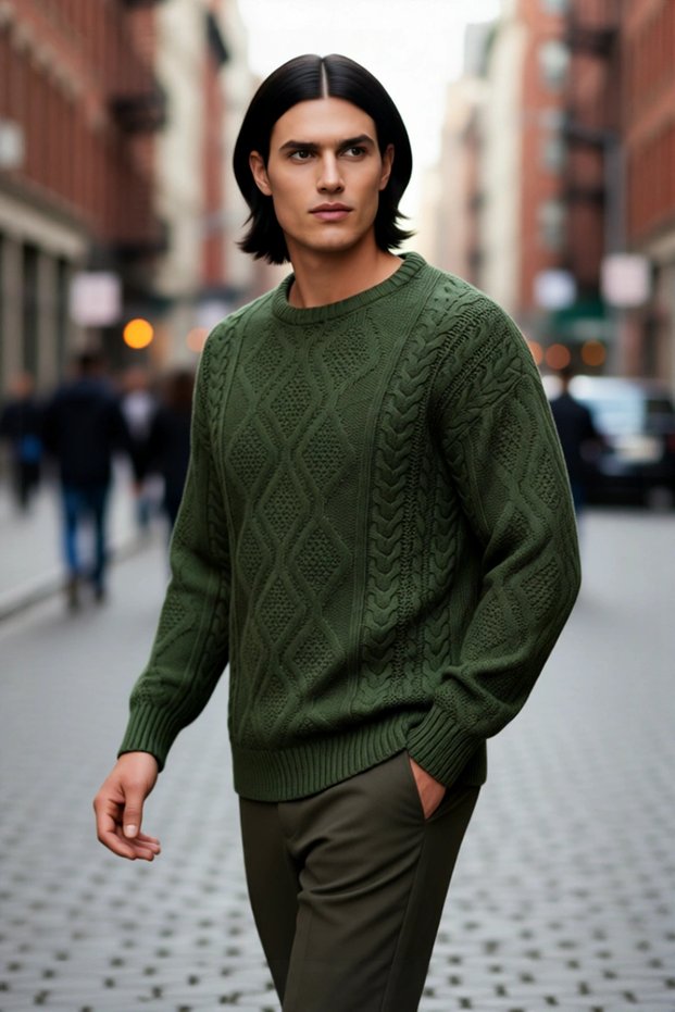 Men's Oversize Wide Fit Hair Braided Crew Neck Knitwear Sweater Ideal Choice for Winter Fashion