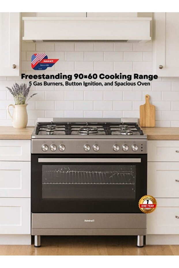 60 * 90 Gas Cooker Cast Iron Pan Support Full Safety Button Ignition 1 Year Warranty ADGC906