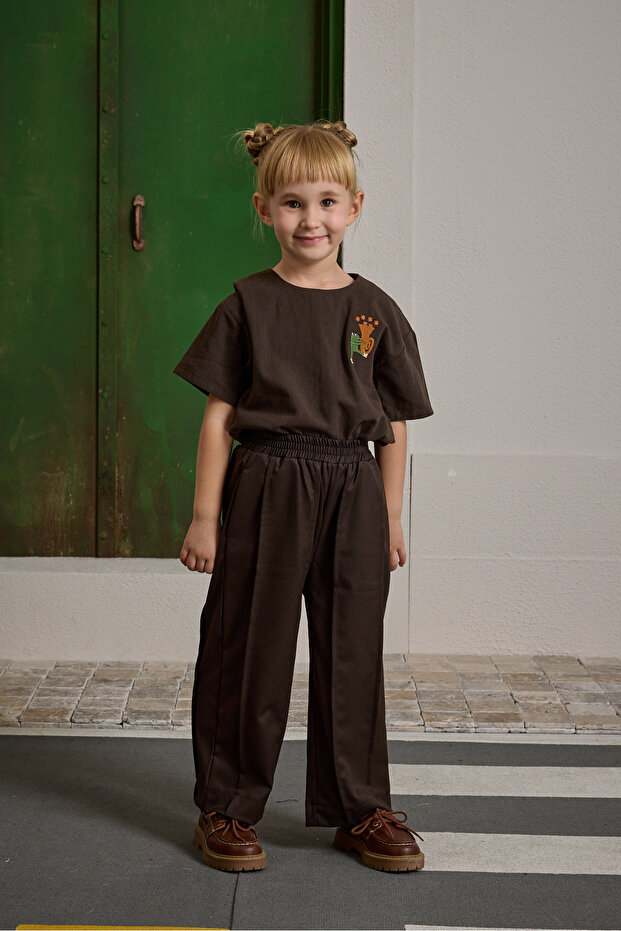 Ribbed Stitch Wide Leg Pants Brown