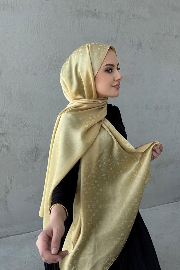 Lemon Yellow Liya Patterned Silky Jacquard Shawl