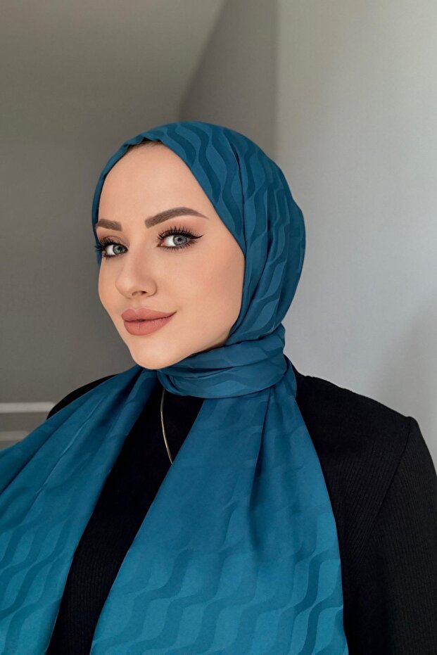 Petrol Patterned Silky Jacquard Shawl