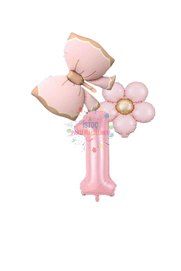 Pink Color Bow Daisy and Number Foil Balloon Set Age 1