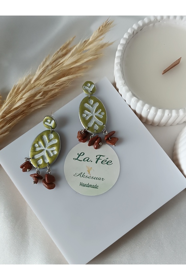 Bohemian Pattern Polymer Clay Earrings with Steel Earring Hooks Ethnic Style Women's Earrings Natural Stone or Crystal Beads