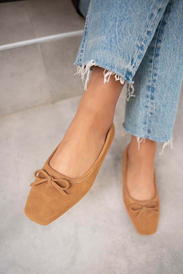 Linda Sole Suede Bow Detailed Women's Ballerinas