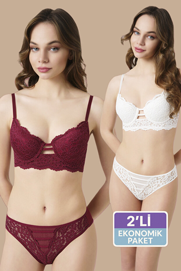 Advantageous 2-Piece Lace Detailed Bra Panty Set-Boxed