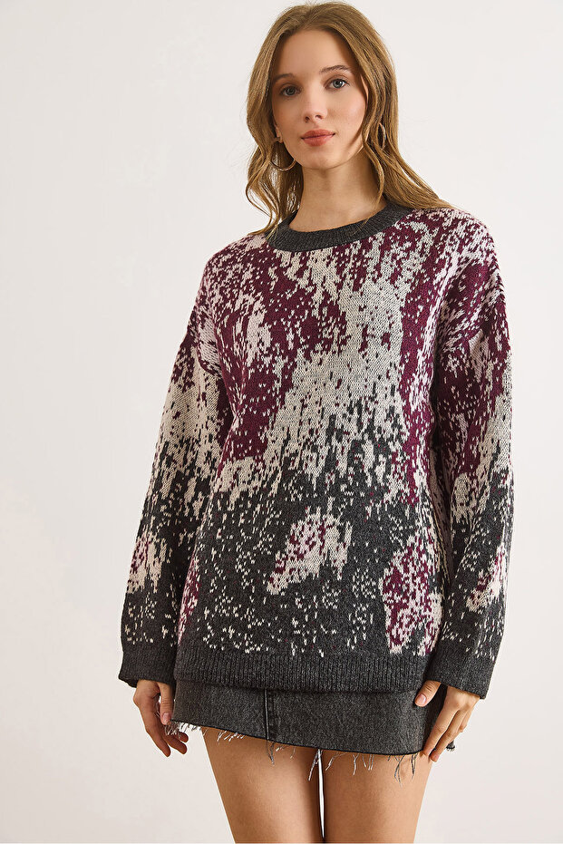 Women's Plum Color Gradient Oversize Knit Sweater Kzk-19001035