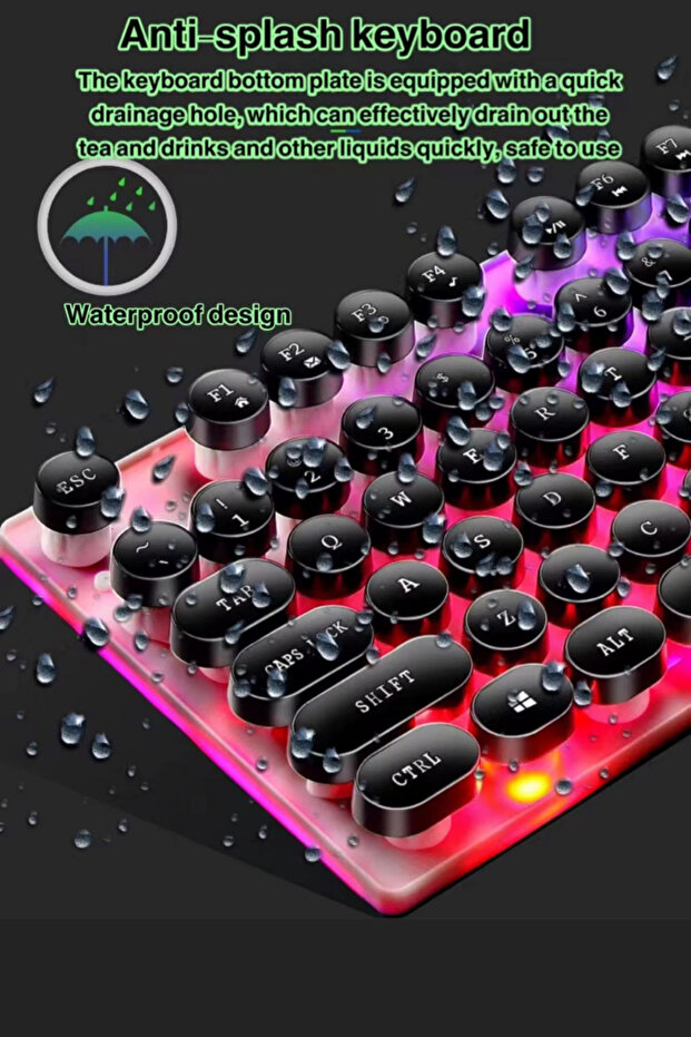 RGB Işıklı USB Kablolu Klavye Mouse Seti Ultra Slim Suya Dayanıklı Klavye Mause seti - 4
