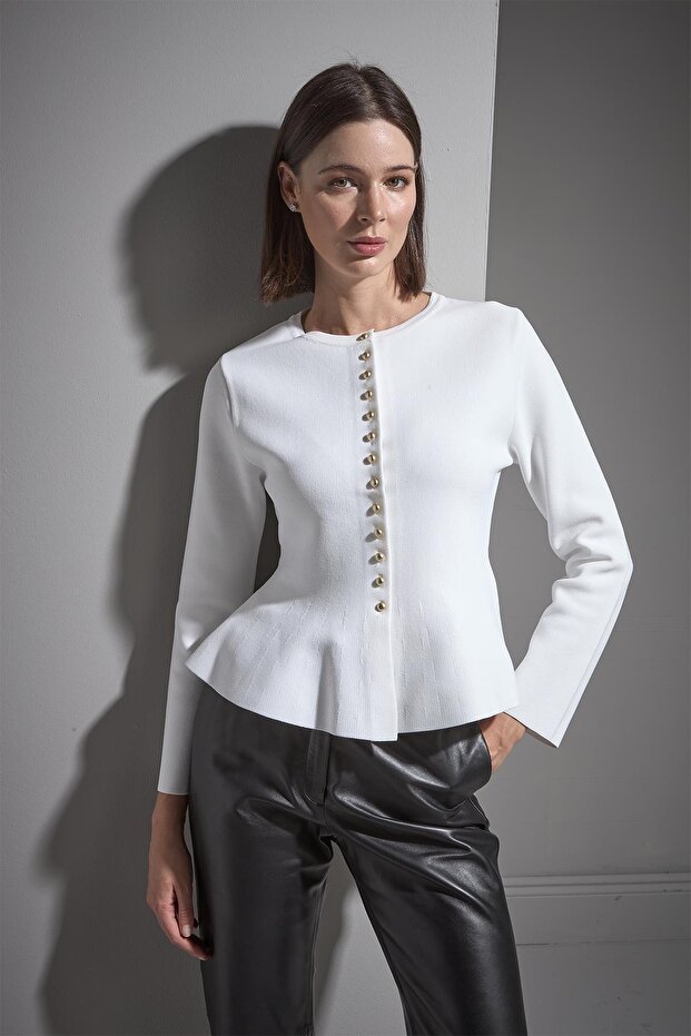 Düğmeli Peplum Triko Ceket - 3