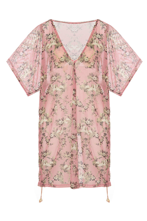 Tulle V-Neck Tunic with Sliding Pattern on the Side - 1