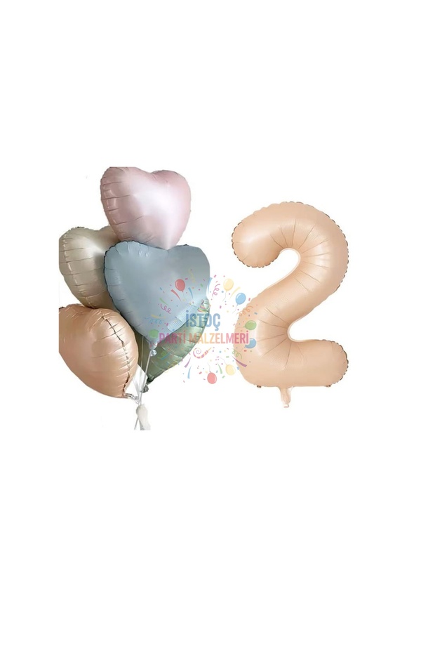 Sand Beige Number and Heart Foil Balloon Set Age 2