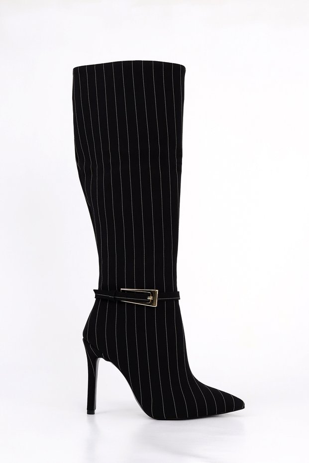 RSD 1235 Belt Buckle Detail Striped Knee-High Boots