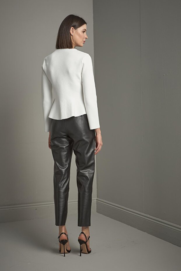 Düğmeli Peplum Triko Ceket - 6