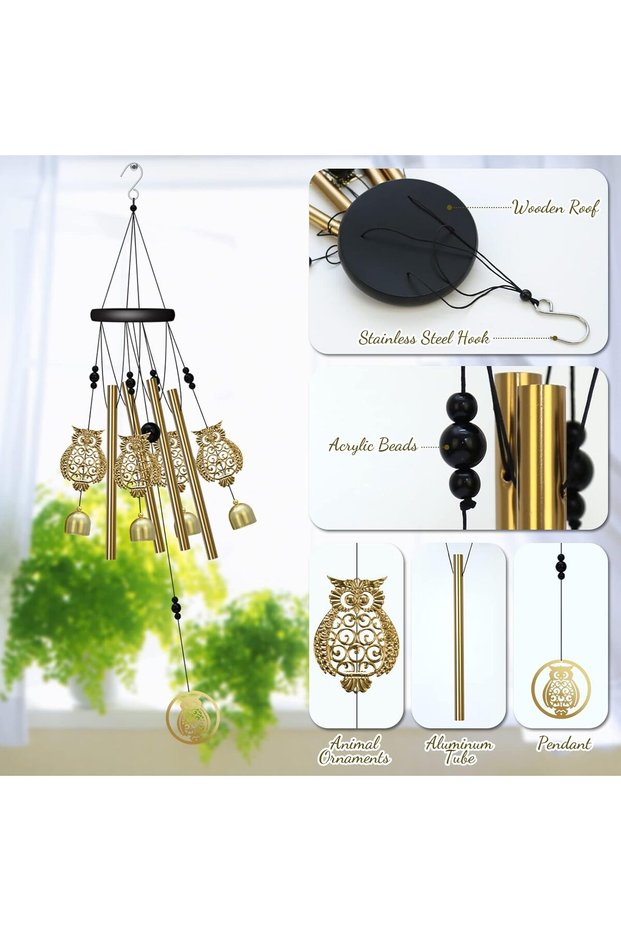 Mysterious Puhu Owl Themed Feng Shui Earthquake Bell Wind Chime Wisdom Protection Energy Balancing Sound