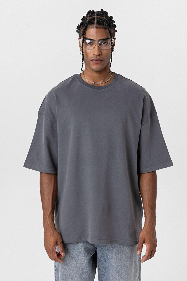 Basic Oversize Crew Neck T-Shirt Smoked