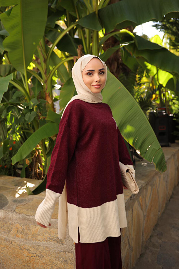 Women's Glittery Striped Knitwear Double Set