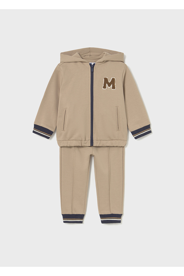 1-4 Years Old Baby Boy 2-Piece Set – Beige Hooded Zip-Up Cardigan and Beige Sweatpants