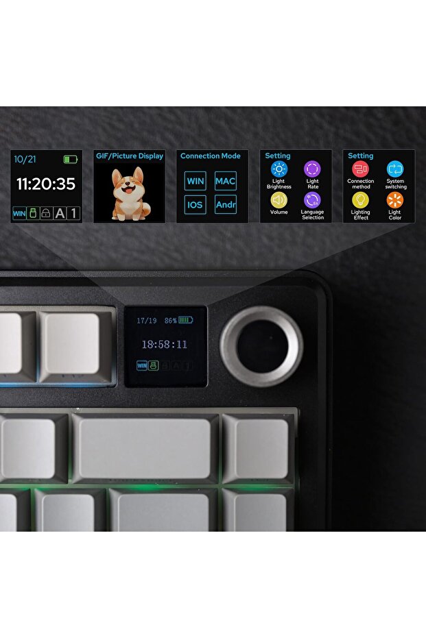 لوحة مفاتيح الألعاب الميكانيكية اللاسلكية F75 MAX مع شاشة TFT ومقبض (بلوتوث ثلاثي الوضع/USB-C/ - 5