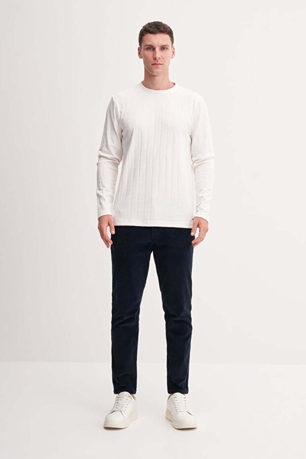 Crew Neck Jacquard Interlock Men's Ecru Sweatshirt Caz 53950