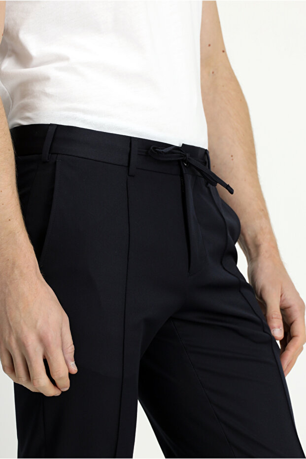 Regular Fit Beli Bağcıklı Düz Klasik Pantolon - 5