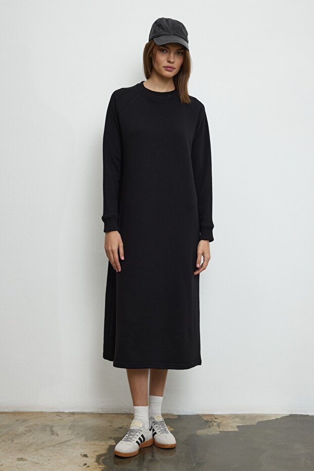 Nora Sweatshirt Elbise Siyah - 3