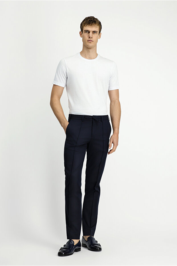 Regular Fit Beli Bağcıklı Düz Klasik Pantolon - 2