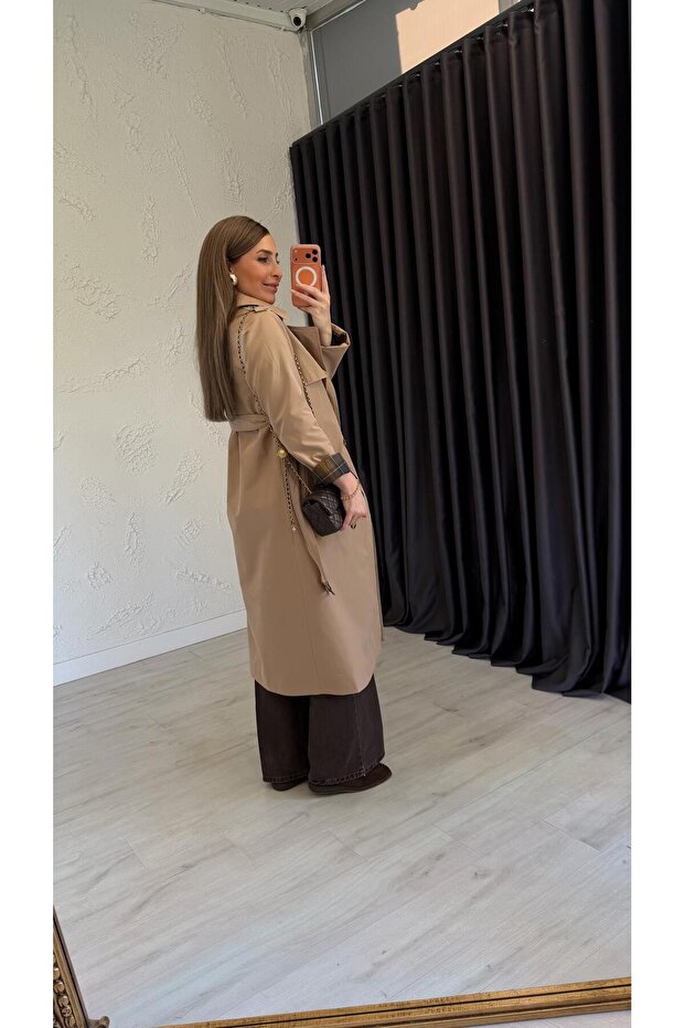 Camel Astar Desen Uzun Trençkot Camel - 4