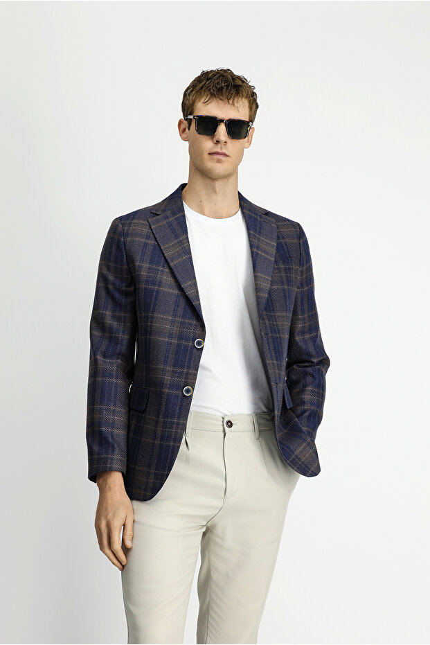 سترة صوفية منقوشة بقصة قياسية من 6 دروب - 1