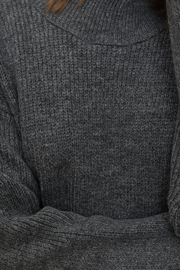 Yırtmaçlı Triko Tunik Gri - 7