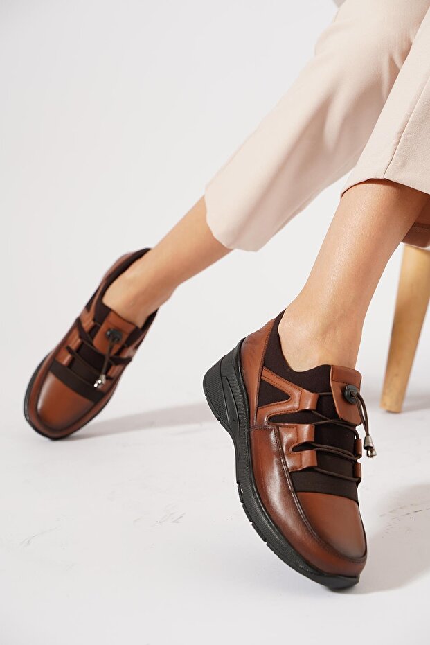 Bolfes Stretch Elastic Genuine Leather Women's Shoes Tan Skin