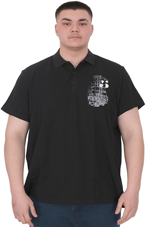 Ανδρικό μπλουζάκι Mode XL Plus Size Polo Sail Boat U25302 Μαύρο - 1