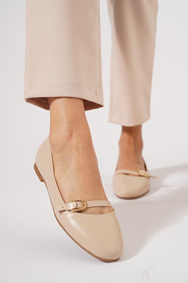 Lonas Women's Flat Shoes with Upper Arch Window Beige Skin
