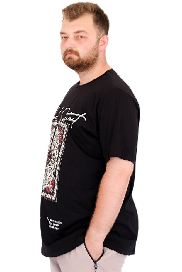 Ανδρικό μπλουζάκι με λαιμόκοψη Mode XL Plus Size REBEL U25039 Μαύρο - 2