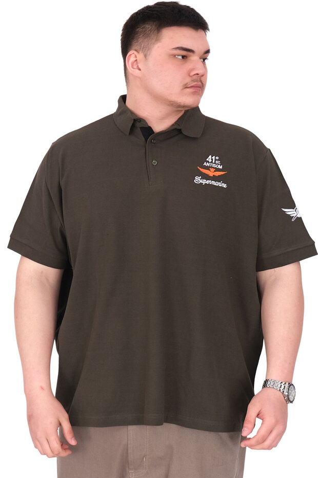 Mode XL Large Size Men's T-Shirt Pike Polo Neck U25305 Khaki