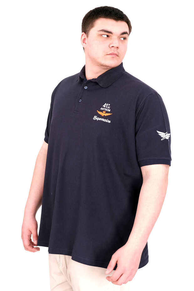 Mode XL Large Size Men's T-Shirt Pike Polo Neck U25305 Navy Blue