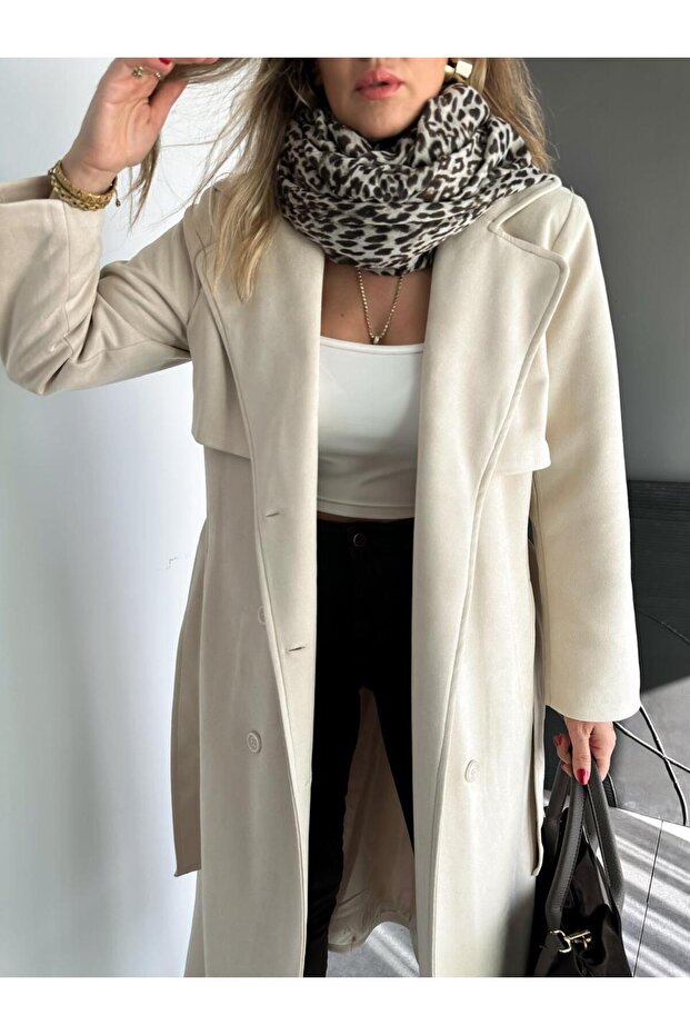 Taş Kuşaklı Süet Soft Trençkot - 7