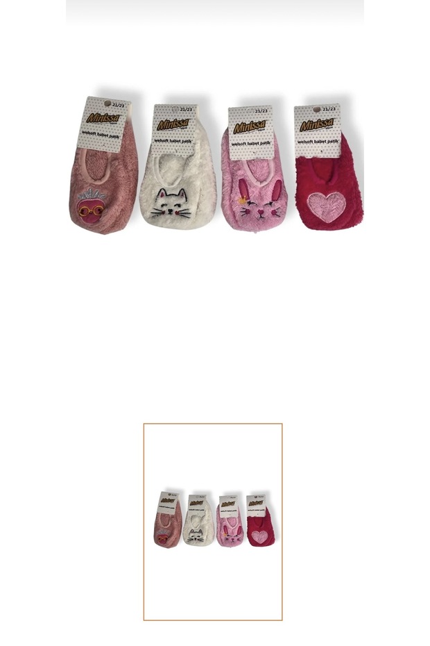 Çocuk peluş patik nakışlı pembe - 1