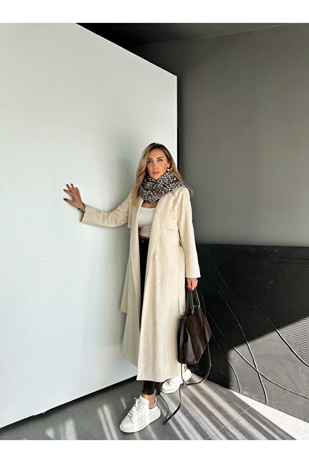 Taş Kuşaklı Süet Soft Trençkot - 1