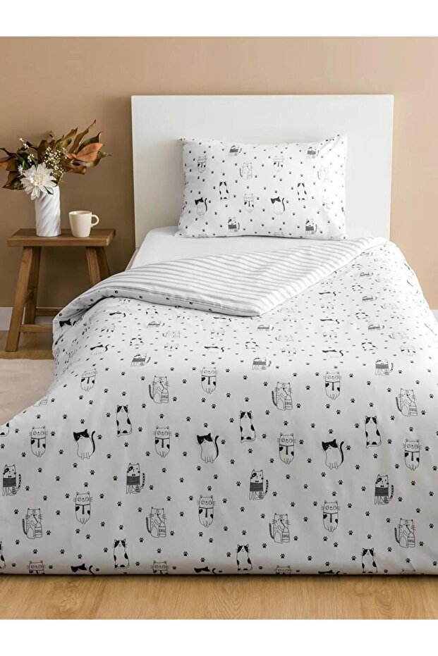 Kedi Baskılı Tek Kişilik Nevresim Seti (W5) - 1