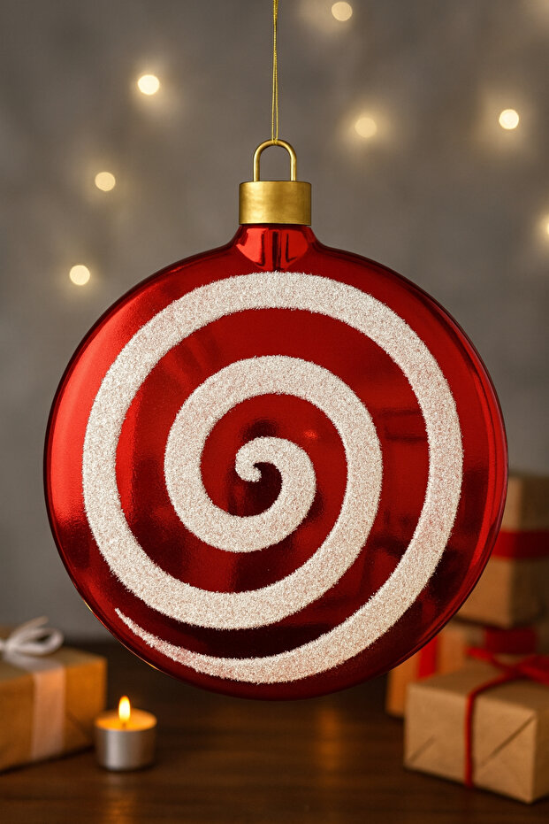 40 cm Giant Red White Candy Shiny Spiral Patterned Christmas Ornament Luxury Large Pine Tree Home Party Decor