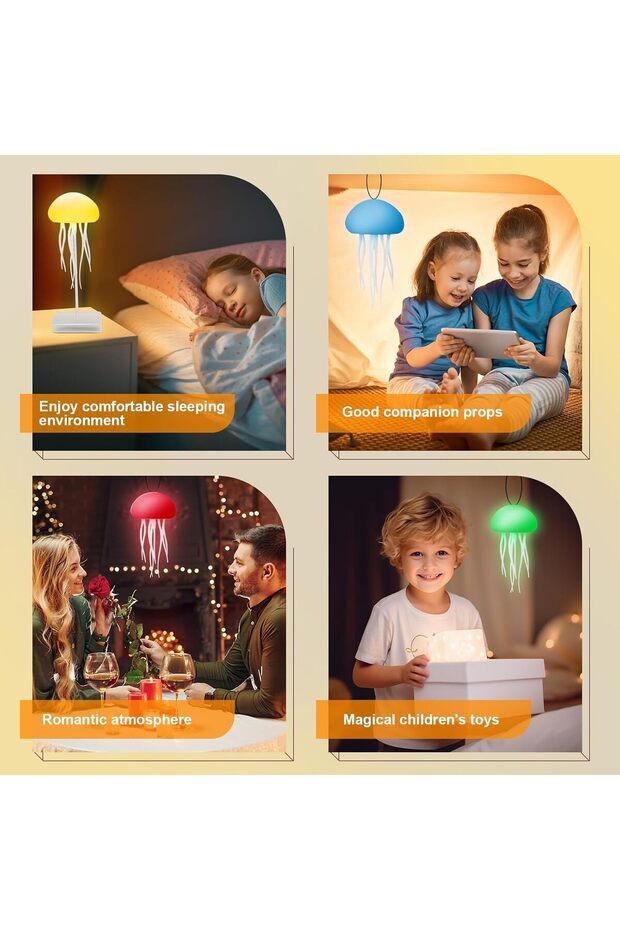 Voice-Controlled Jellyfish Lamp - RGB Gradient Touch Sensor, Rechargeable (Hanging Option + - 7