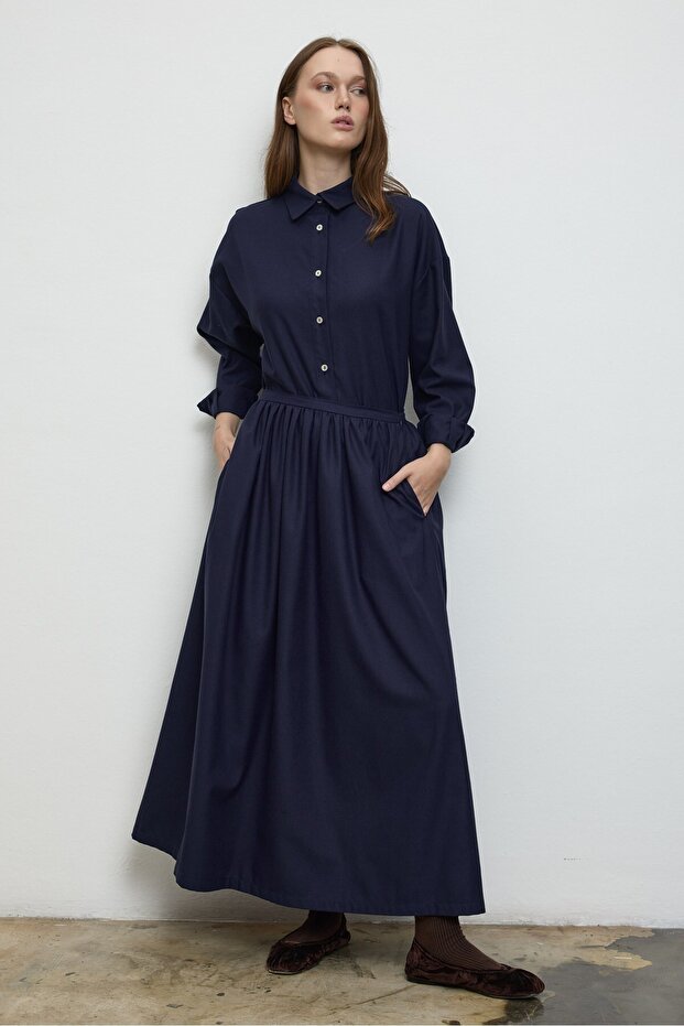 Gathered Skirt Navy Blue