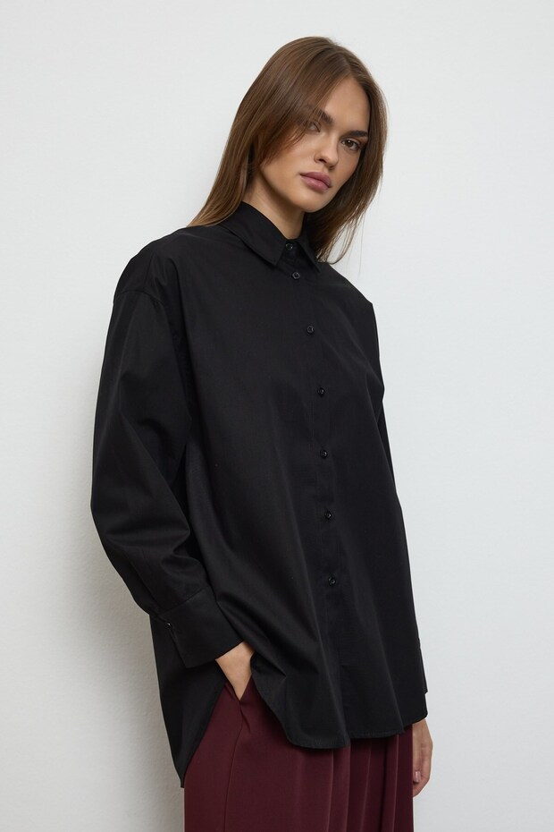 Basıc Pamuk Gömlek Siyah - 2